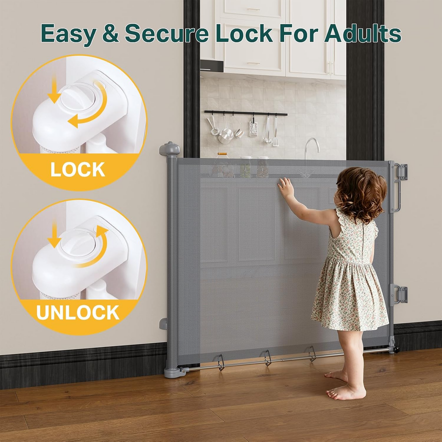 Adjustable Pet & Baby Retractable Doorway, Stairway & Hallway Barrier