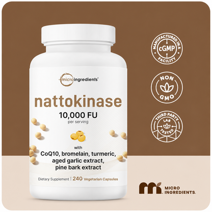 Nattokinase 10,000 FU Supplement – Vegetarian Capsules with CoQ10 & Turmeric for Daily Wellness