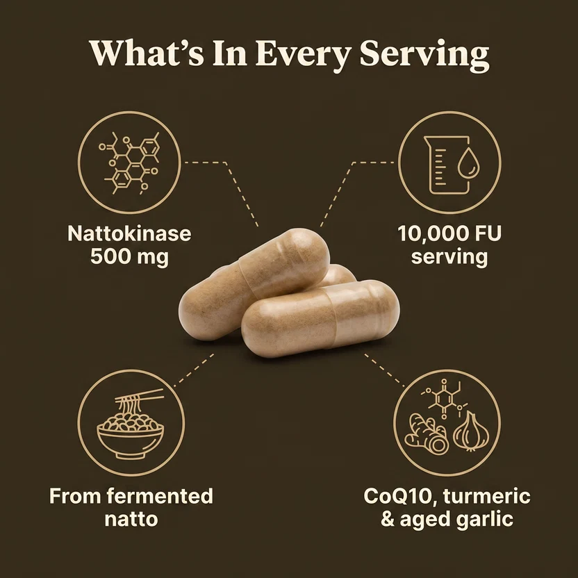 Nattokinase 10,000 FU Supplement – Vegetarian Capsules with CoQ10 & Turmeric for Daily Wellness