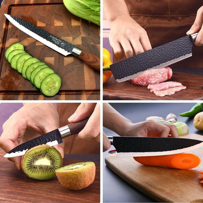 6-Piece Non-Stick Stainless Steel Kitchen Knife Set with Wooden Holder