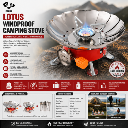 Collapsible Lotus Gas Burner for Outdoor Cooking & Backpacking