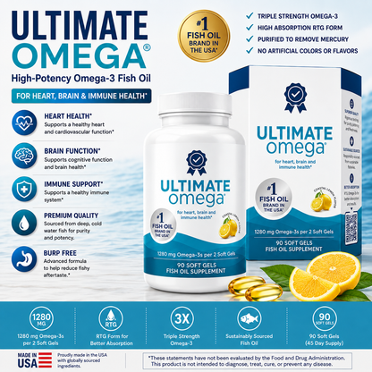 Ultimate Omega Fish Oil – 1280mg High-Potency Omega-3 Softgels (60 Count)