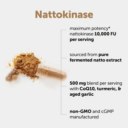 Nattokinase 10,000 FU Supplement – Vegetarian Capsules with CoQ10 & Turmeric for Daily Wellness